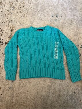 Vintage Ralph Lauren Kids Toddler Teal Turquoise Cable Knit Crewneck Sweater Top